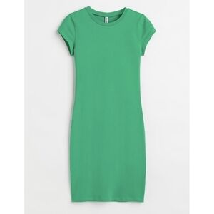 New H&M T-Shirt Dress Size Large Green Tshirt Dress Cotton Jersey Bodycon Dress